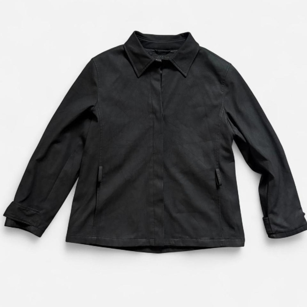Braetan black minimalist jacket polyurethane retro futuristic matrix women's M‎